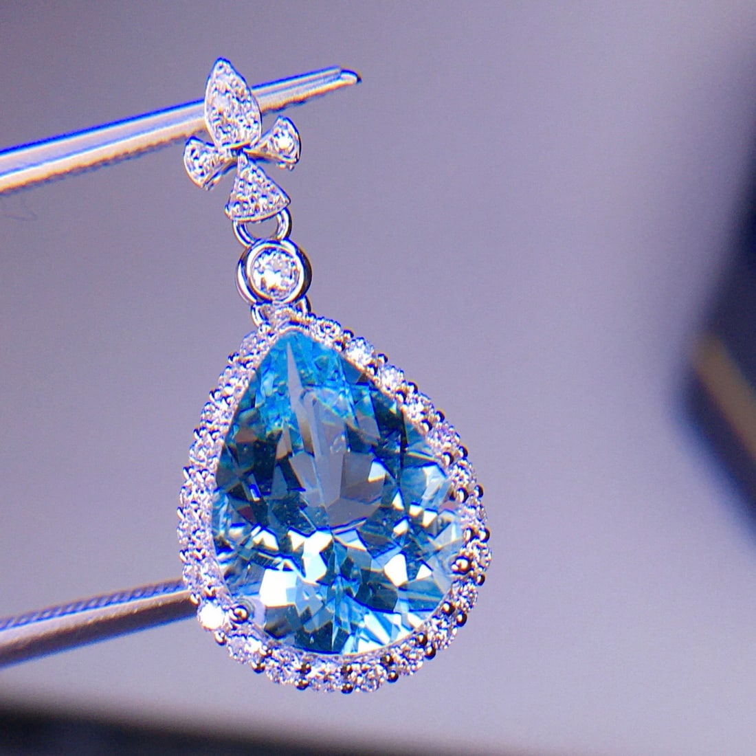 14k Gold 3.26 Ct Natural Aquamarine & Diamond Pendant( Without Chain ) - 2