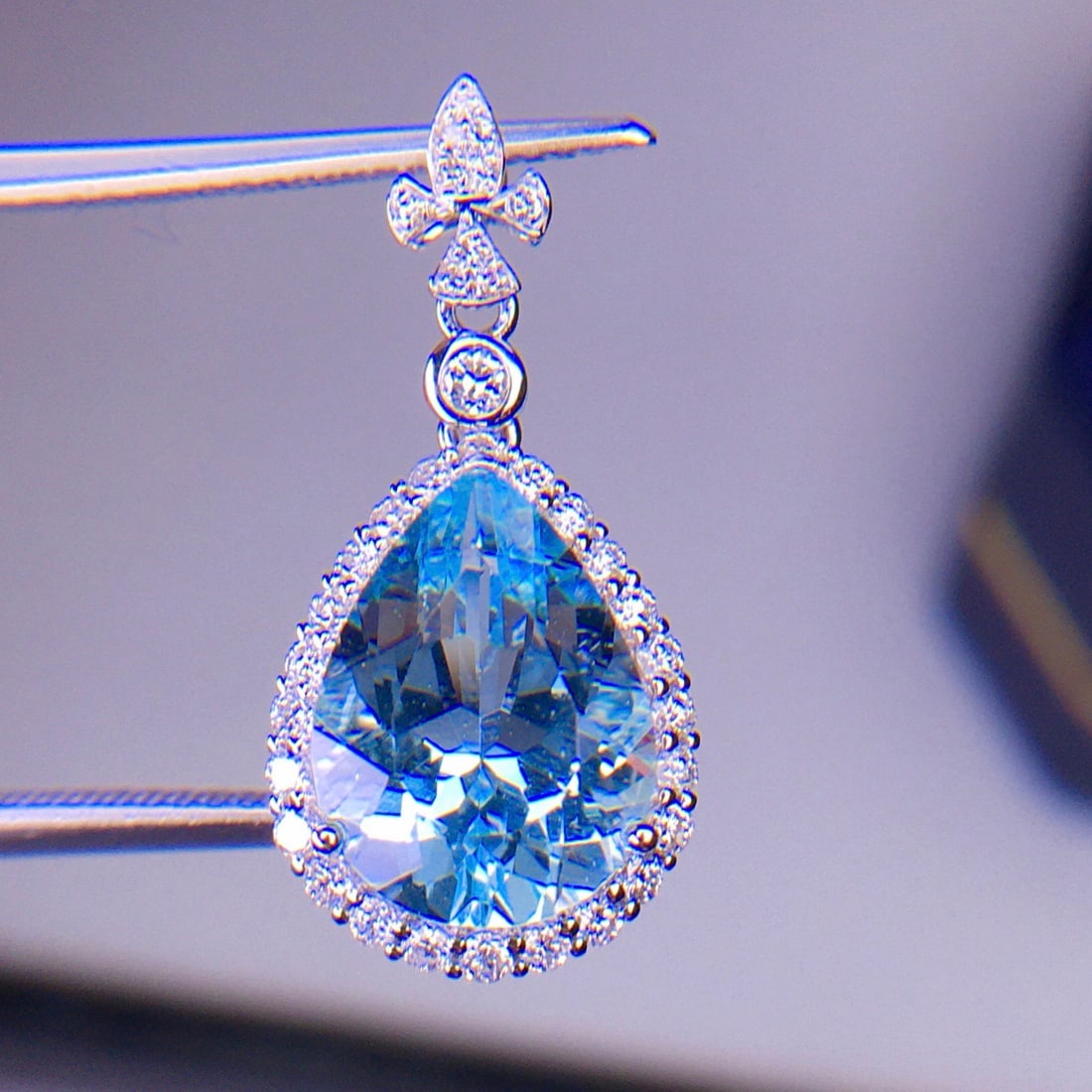 14k Gold 3.26 Ct Natural Aquamarine & Diamond Pendant( Without Chain ) - 5