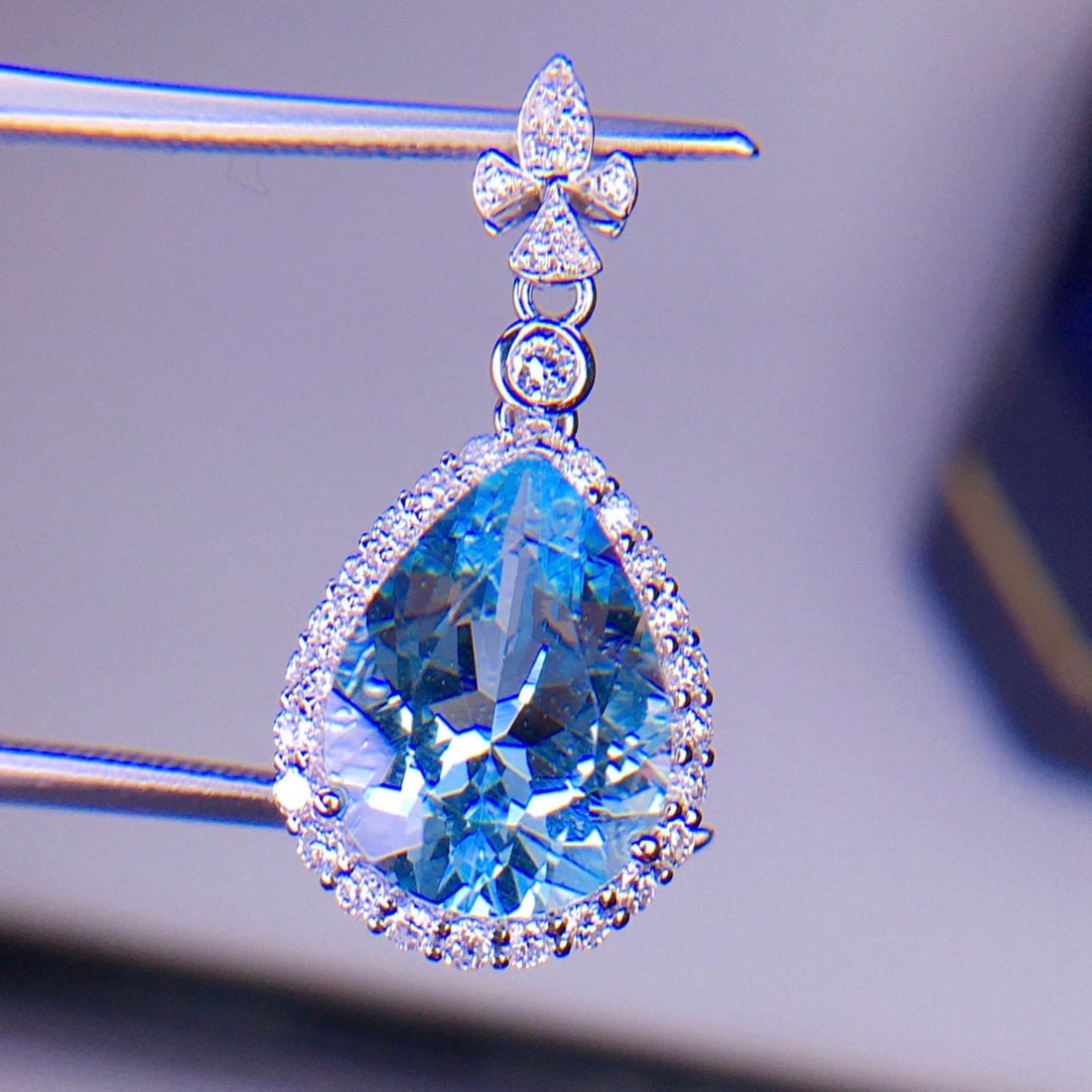 14k Gold 3.26 Ct Natural Aquamarine & Diamond Pendant( Without Chain ) - 6