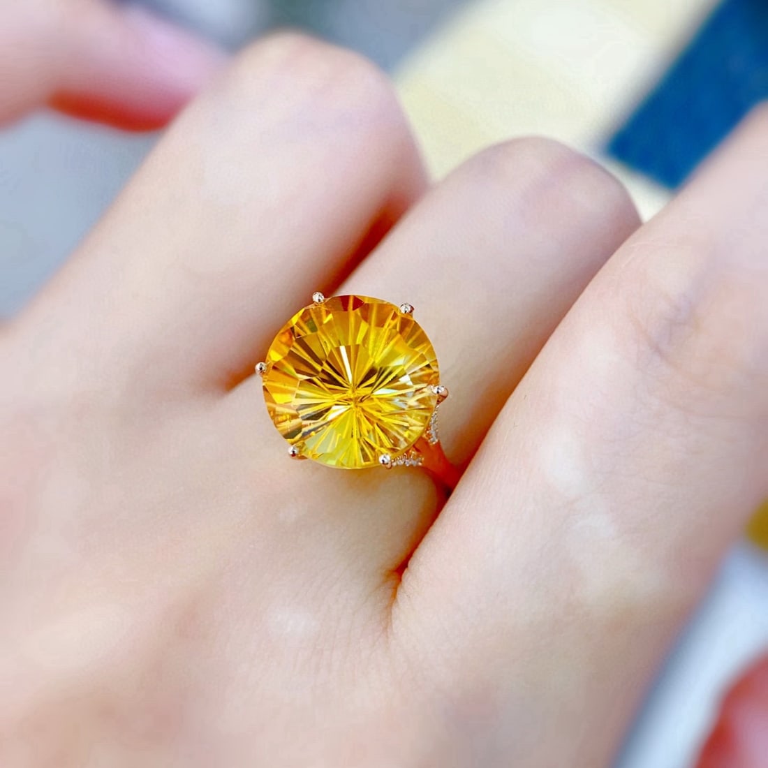 14k Gold 6.70 Ctw Natural Citrine & Diamond Ring - 4