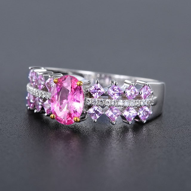 14k Gold 1.43 Ctw Natural Padparadscha Sapphire & Sapphire Ring - 2