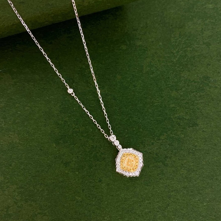 14k Gold 0.48 Ctw Natural Yellow Diamond & Diamond Necklace - 2