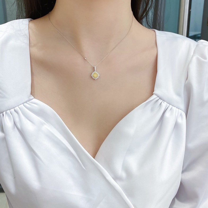 14k Gold 0.48 Ctw Natural Yellow Diamond & Diamond Necklace - 3