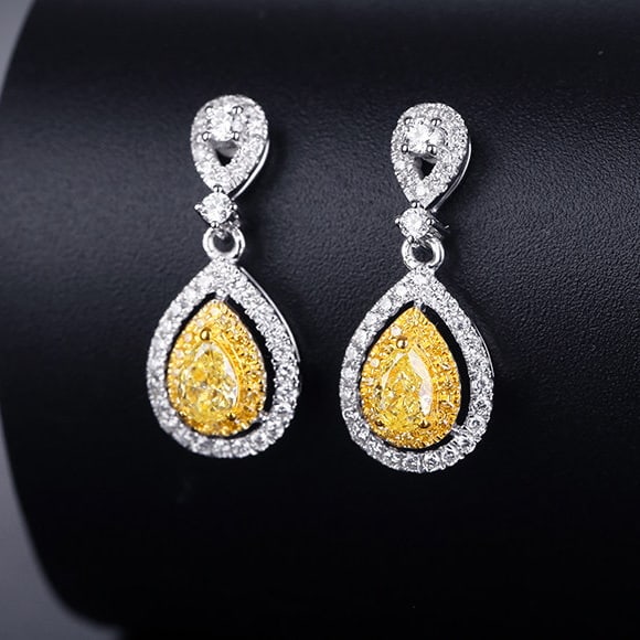 14k Gold 0.99 Ctw Natural Yellow Diamond & Diamond Earrings - 3