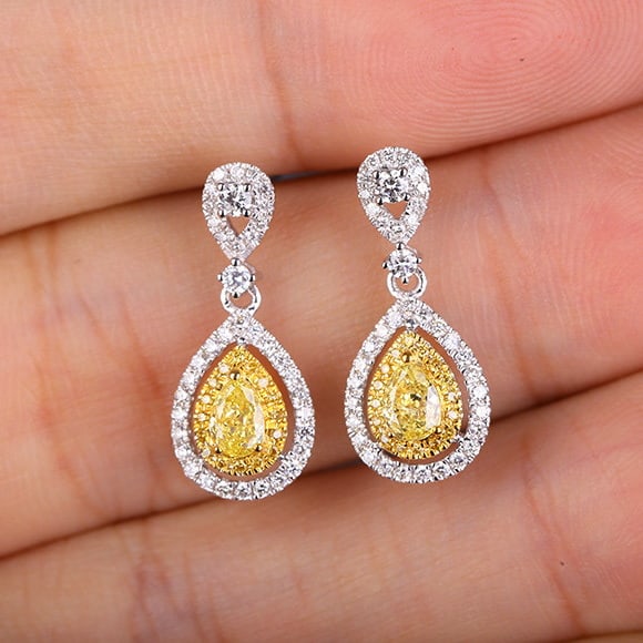 14k Gold 0.99 Ctw Natural Yellow Diamond & Diamond Earrings - 5
