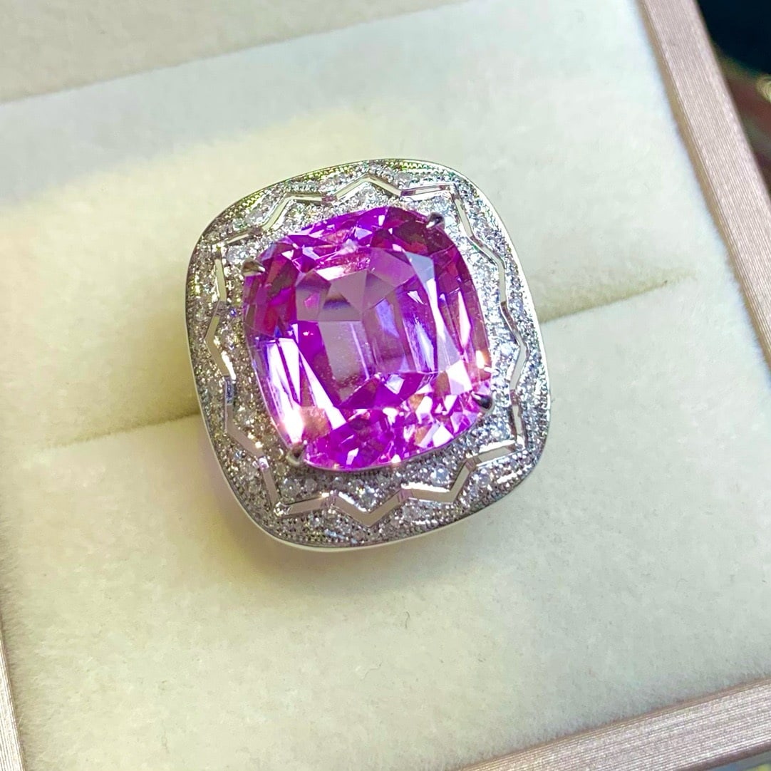 14k Gold 16.35 Ct Natural Kunzite & Diamond Ring - 2