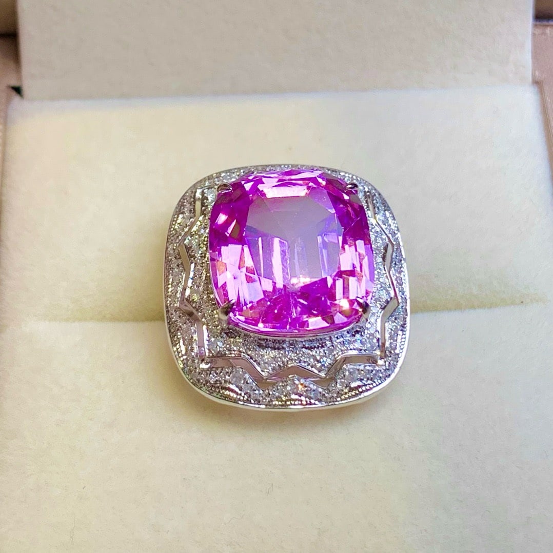 14k Gold 16.35 Ct Natural Kunzite & Diamond Ring - 6