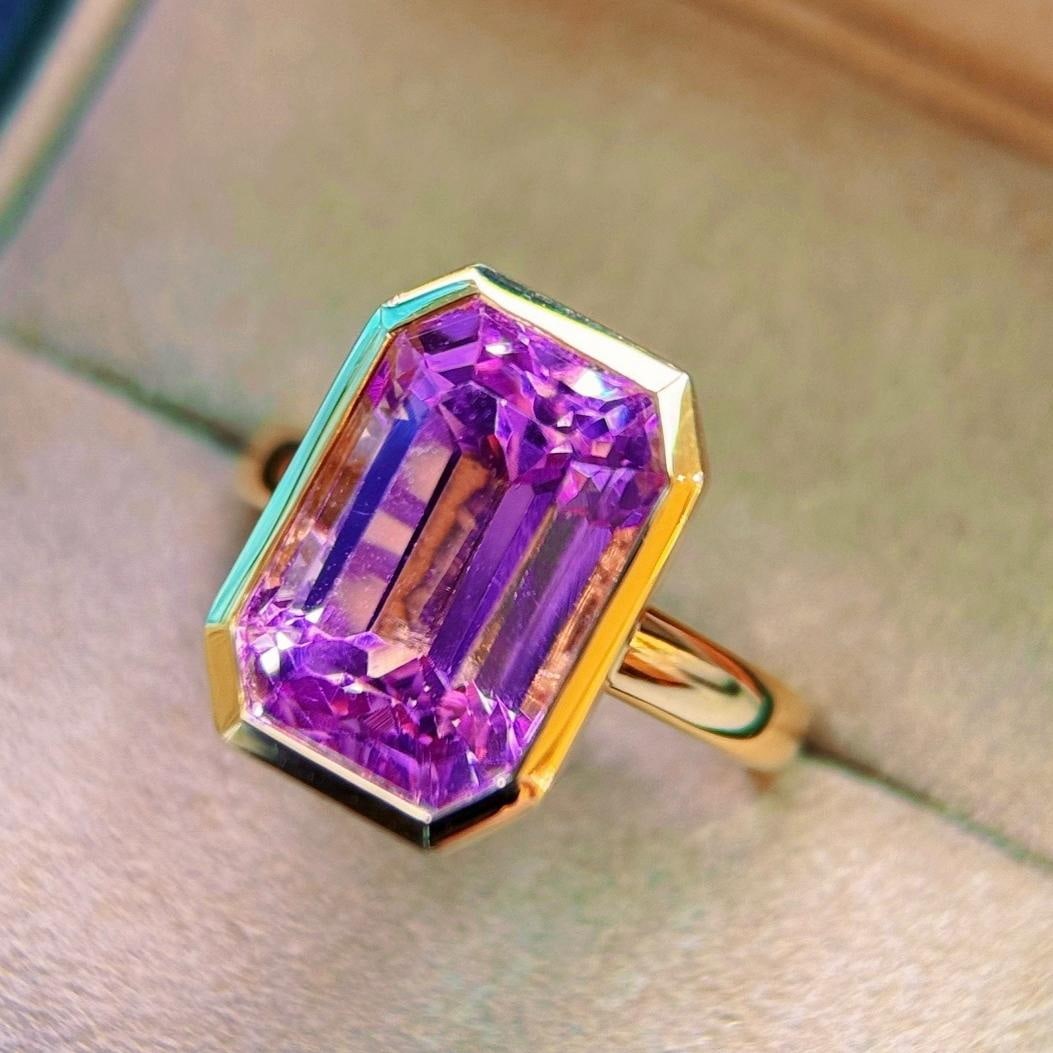 14k Gold 8.50 Ct Natural Kunzite Ring: Ref:231184432 // gold content:14k gold // ring size:7. 25us // // main gemstone:kunzite // shape:octagonal // carat weight:8. 50ct // color:pinkish purple // treatment:natural // Condition: New Low Es