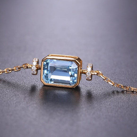 14k Gold 1.14 Ctw Natural Aquamarine & Diamond Bracelet - 5