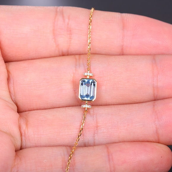 14k Gold 1.14 Ctw Natural Aquamarine & Diamond Bracelet - 8
