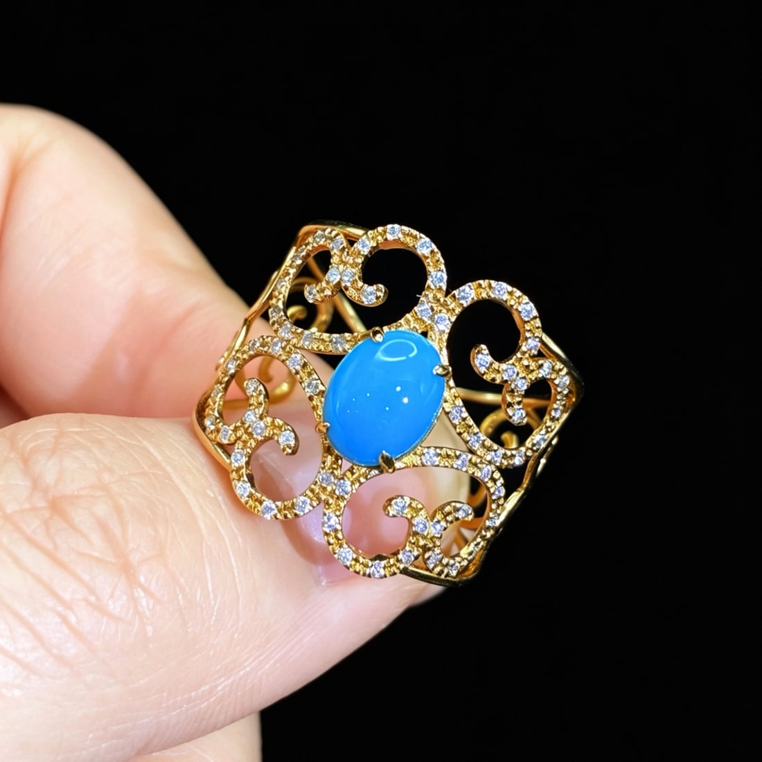 14k Gold 1.19 Ctw Natural Blue Turquoise & Diamond Ring - 3