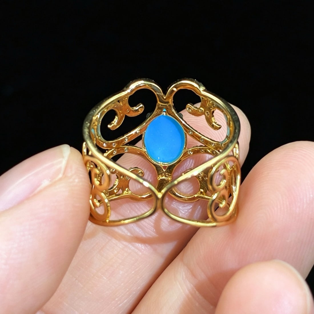 14k Gold 1.19 Ctw Natural Blue Turquoise & Diamond Ring - 5