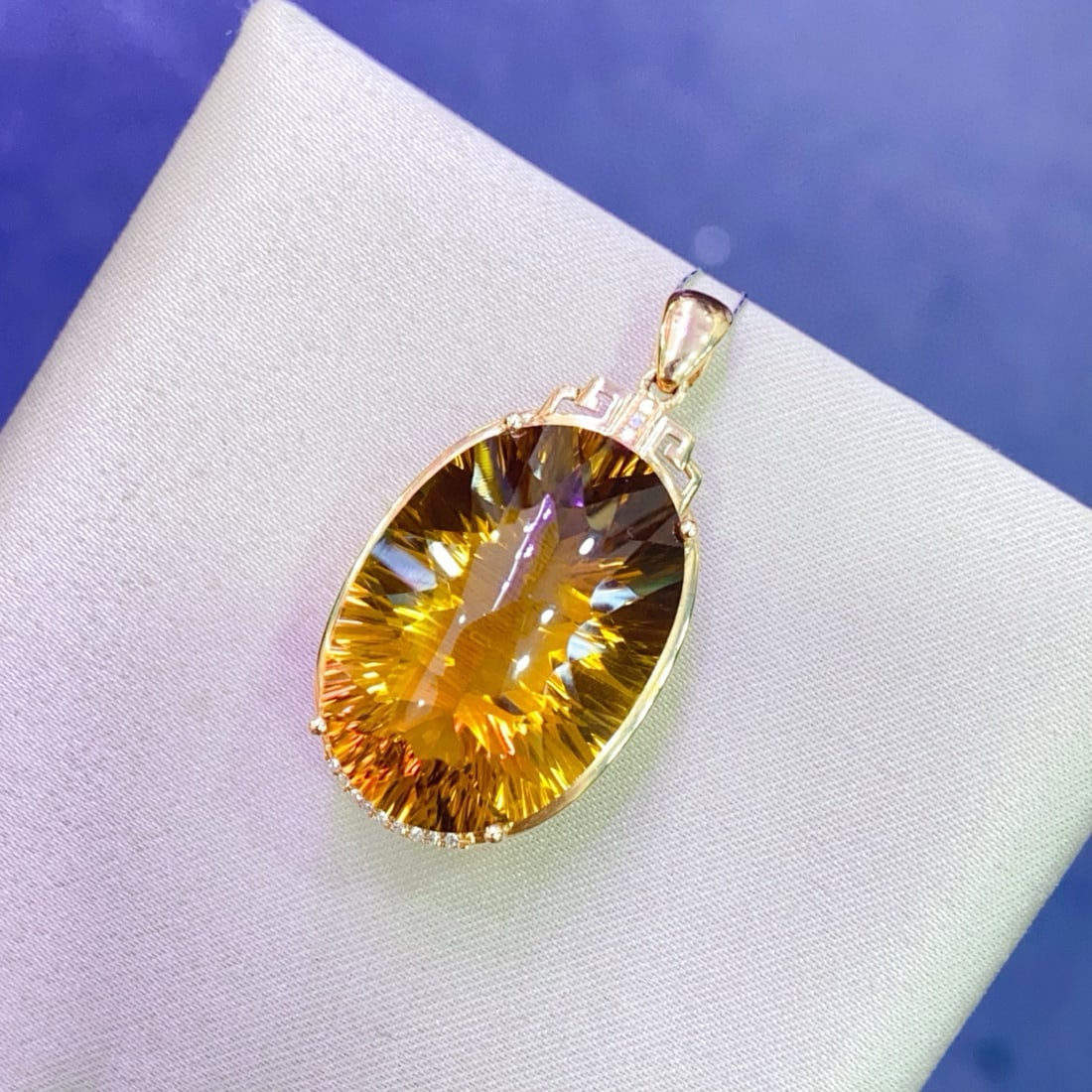 14k Gold 20.48 Ctw Natural Citrine & Diamond Pendant( Without Chain ) - 2