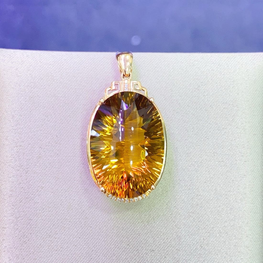 14k Gold 20.48 Ctw Natural Citrine & Diamond Pendant( Without Chain ) - 4
