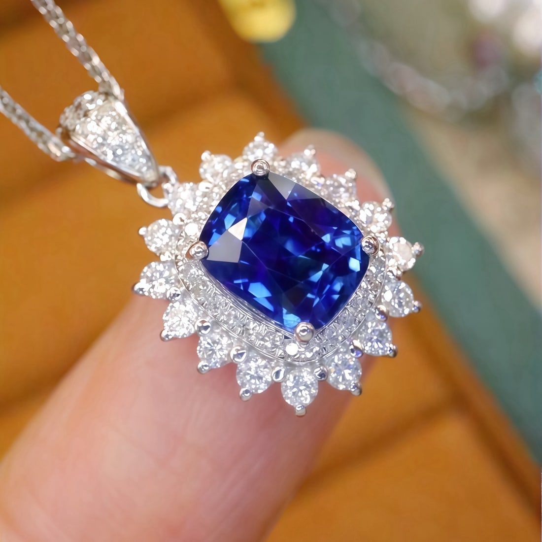 14k Gold 2.44 Ctw Natural Sapphire & Diamond Pendant( Without Chain ) - 2