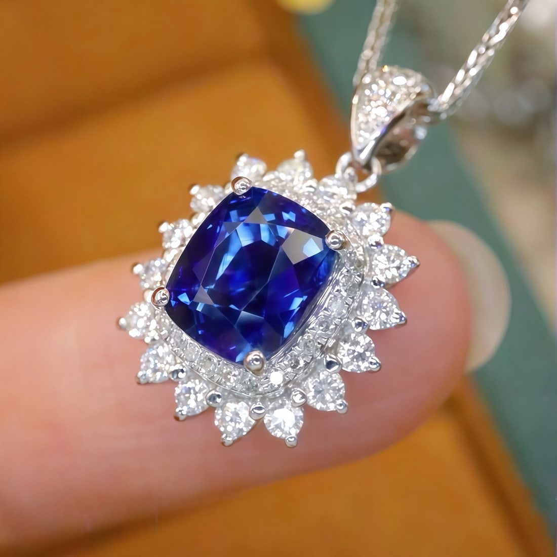 14k Gold 2.44 Ctw Natural Sapphire & Diamond Pendant( Without Chain ) - 3