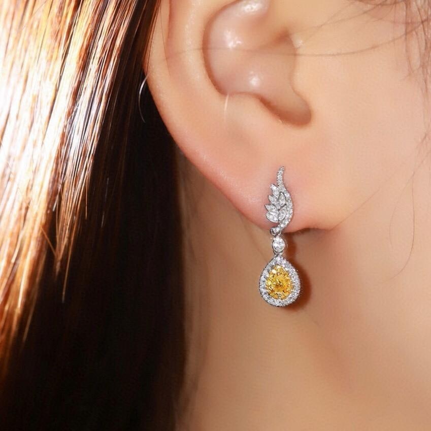 14k Gold 0.60 Ctw Natural Yellow Diamond & Diamond Earrings - 5