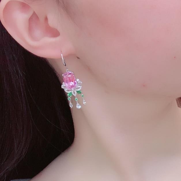14k Gold 19.74 Ctw Natural Kunzite & Sapphire Earrings - 2