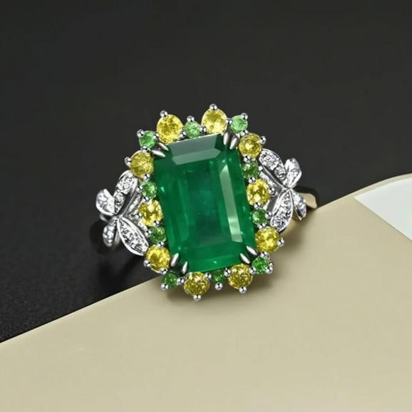 14k Gold 2.96 Ctw Natural Emerald & Sapphire Ring - 4