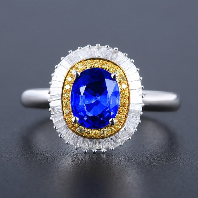 14k Gold 1.41 Ctw Natural Sapphire & Yellow Diamond Ring: Ref:231185016 // gold content:14k gold // main gemstone:sapphire // shape:oval // carat weight:1. 33ct // color:blue // treatment:natural // // adjacent gemstone 2 : yellow diamond // number of