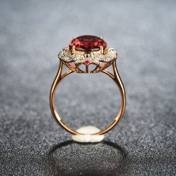 14k Gold 3.93 Ct Natural Tourmaline & Diamond & Ruby Ring - 6
