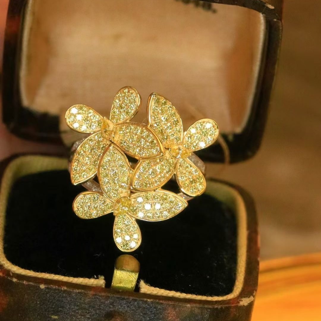 14k Gold 1.2 Ct Natural Yellow Diamond & Butterfly Ring - 2
