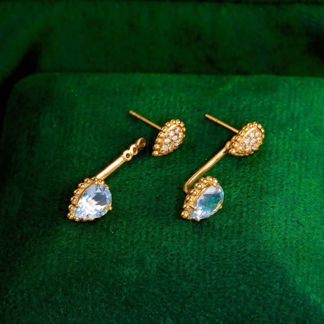 14k Gold 2.00 Ct Natural Aquamarine & Diamond Earrings - 3