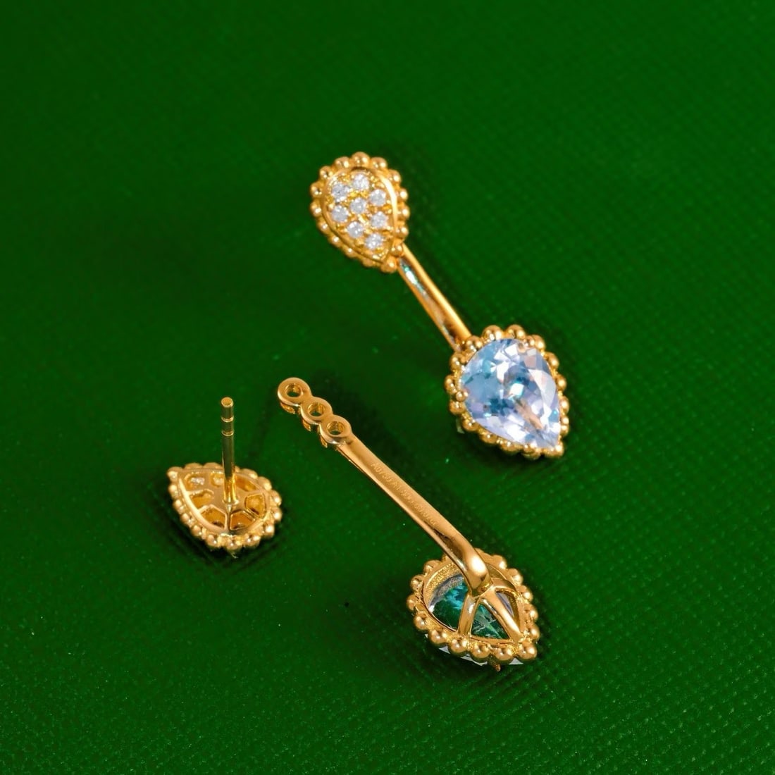 14k Gold 2.00 Ct Natural Aquamarine & Diamond Earrings - 4