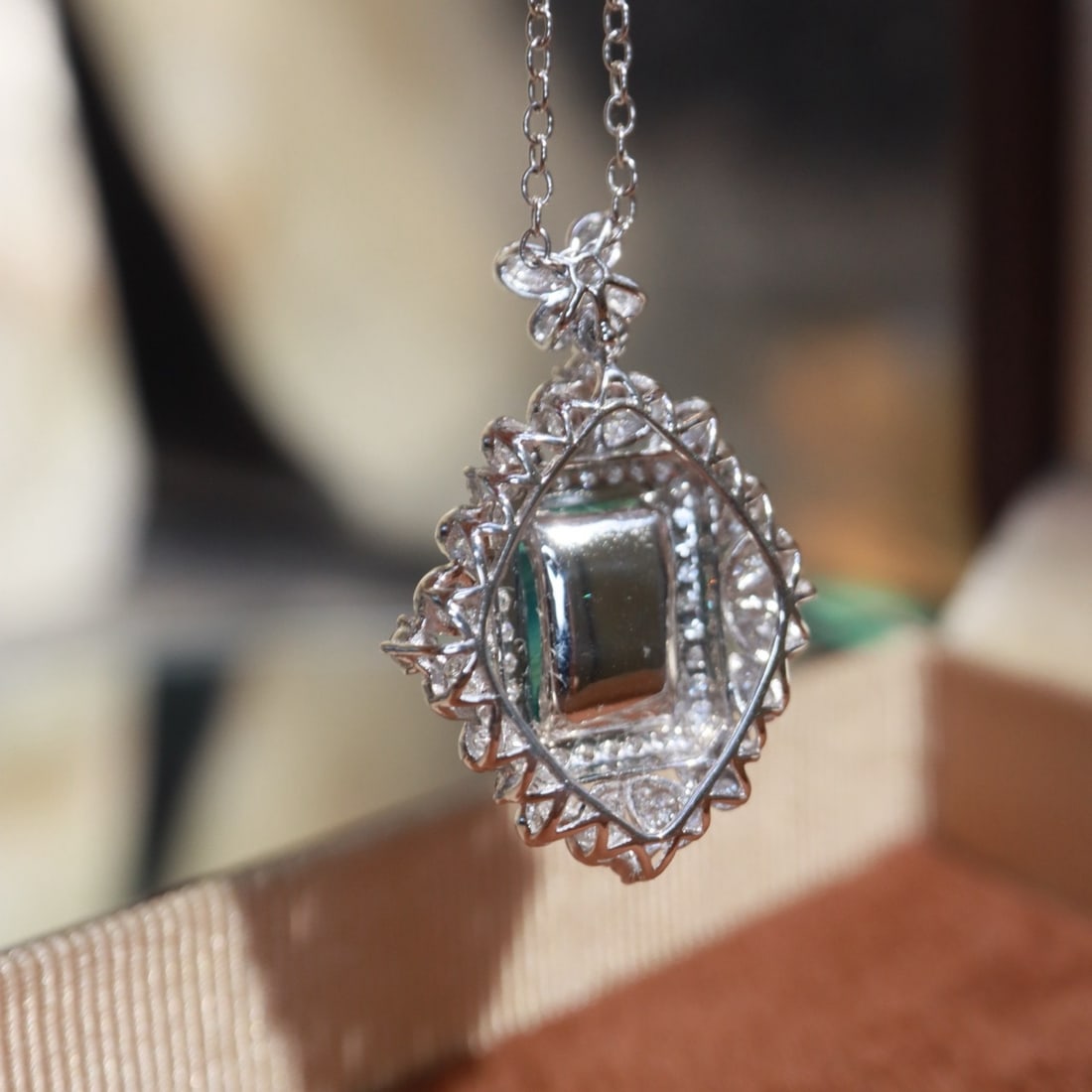 14k Gold 2.59 Ctw Natural Emerald & Diamond Pendant( Without Chain ) - 7