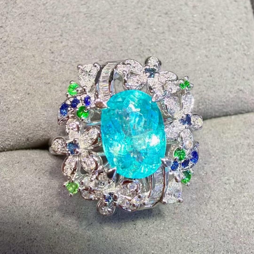 14k Gold 1.94 Ctw Natural Paraiba Tourmaline & Diamond Ring - 4