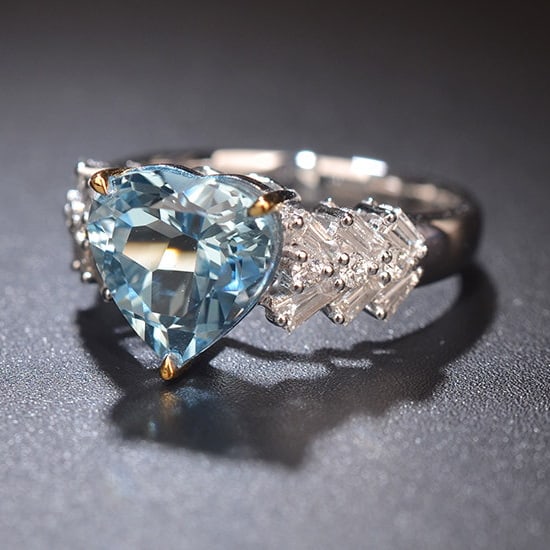 14k Gold 3.04 Ctw Natural Aquamarine & Sapphire Ring - 2