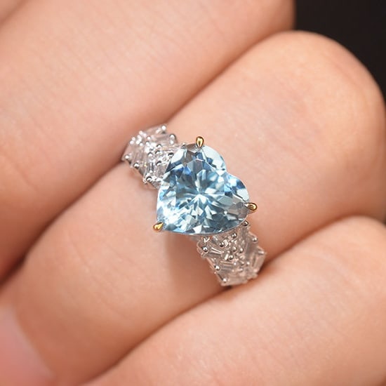 14k Gold 3.04 Ctw Natural Aquamarine & Sapphire Ring - 5