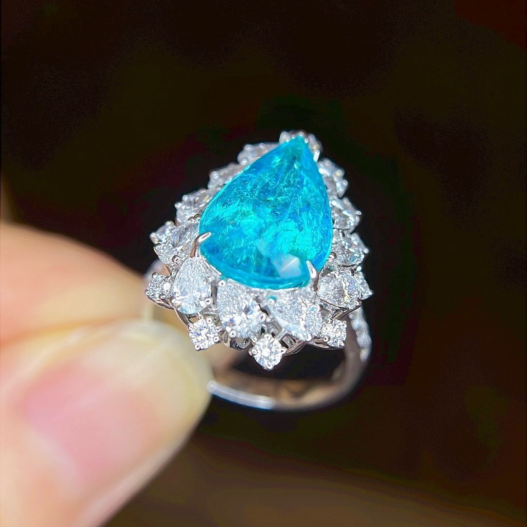 14k Gold 7.20 Ctw Natural Paraiba Tourmaline & Diamond Ring - 3