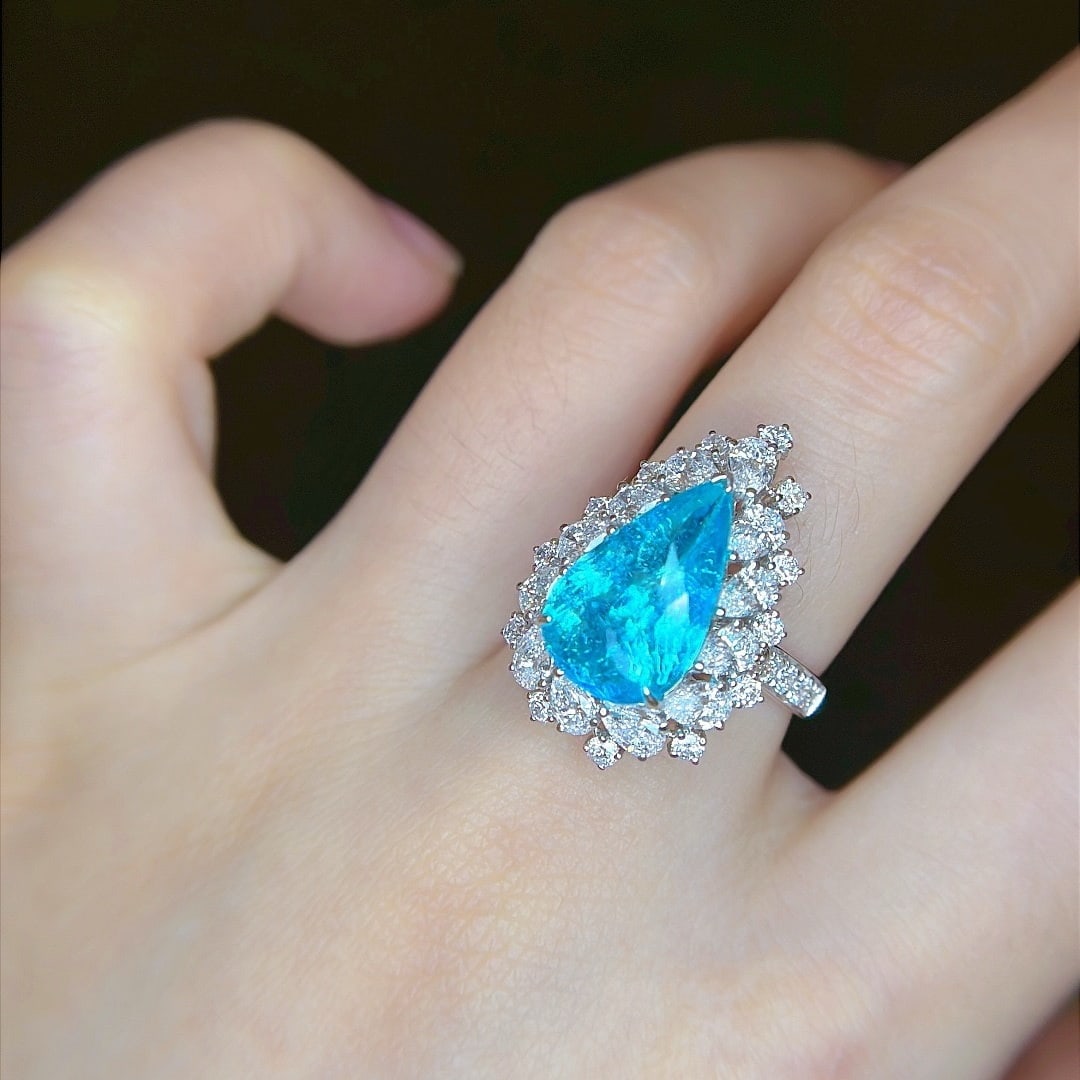 14k Gold 7.20 Ctw Natural Paraiba Tourmaline & Diamond Ring - 6