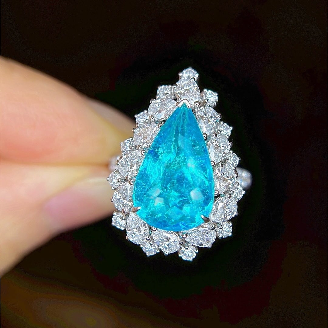 14k Gold 7.20 Ctw Natural Paraiba Tourmaline & Diamond Ring - 8