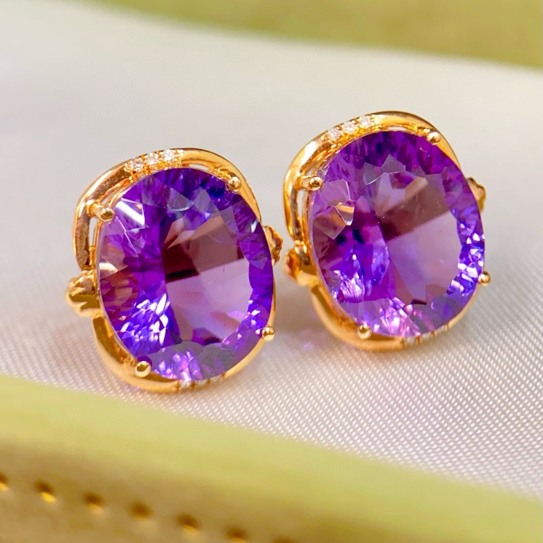 14k Gold 9.13 Ctw Natural Amethyst & Diamond Earrings - 2