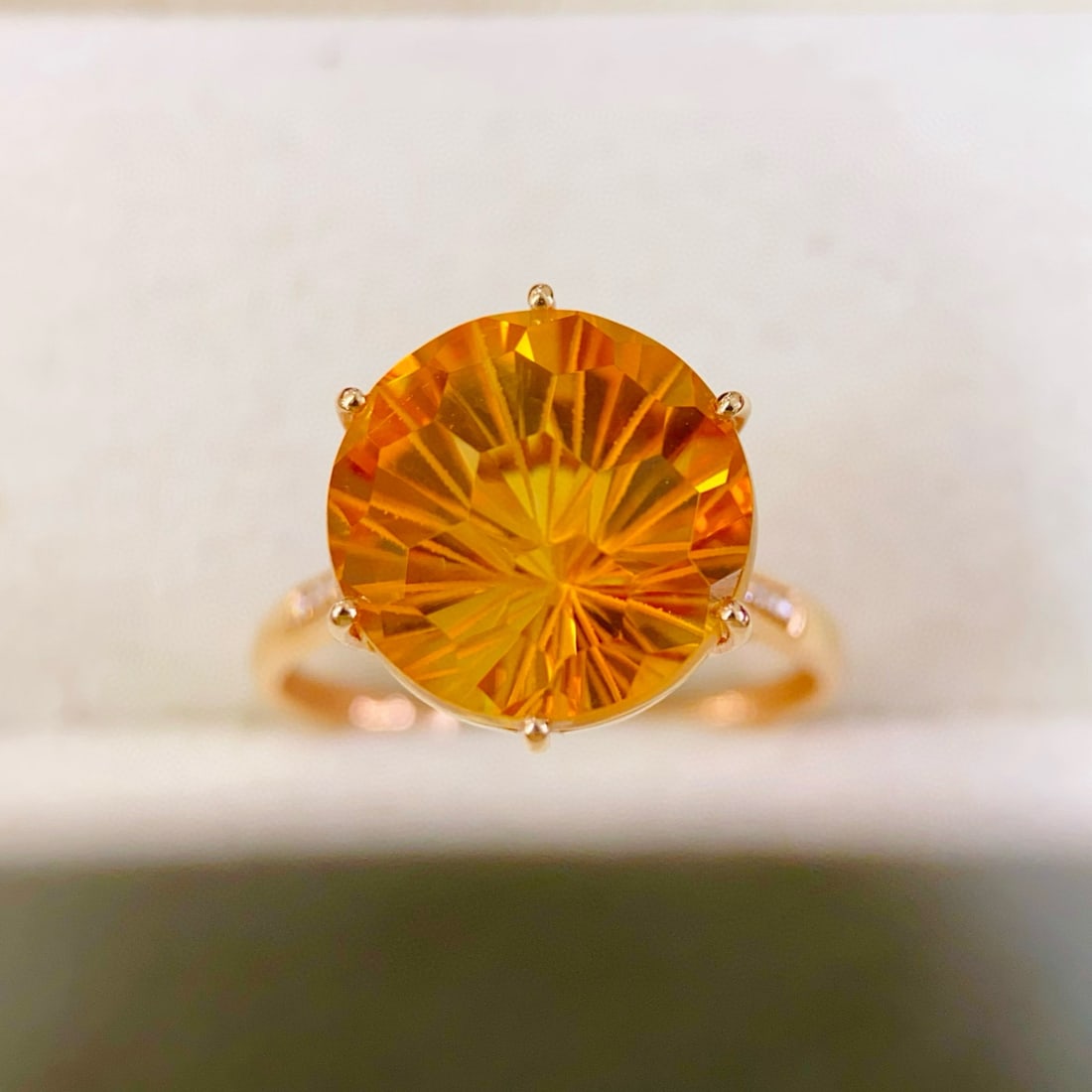 14k Gold 7.28 Ctw Natural Citrine & Diamond Ring - 2