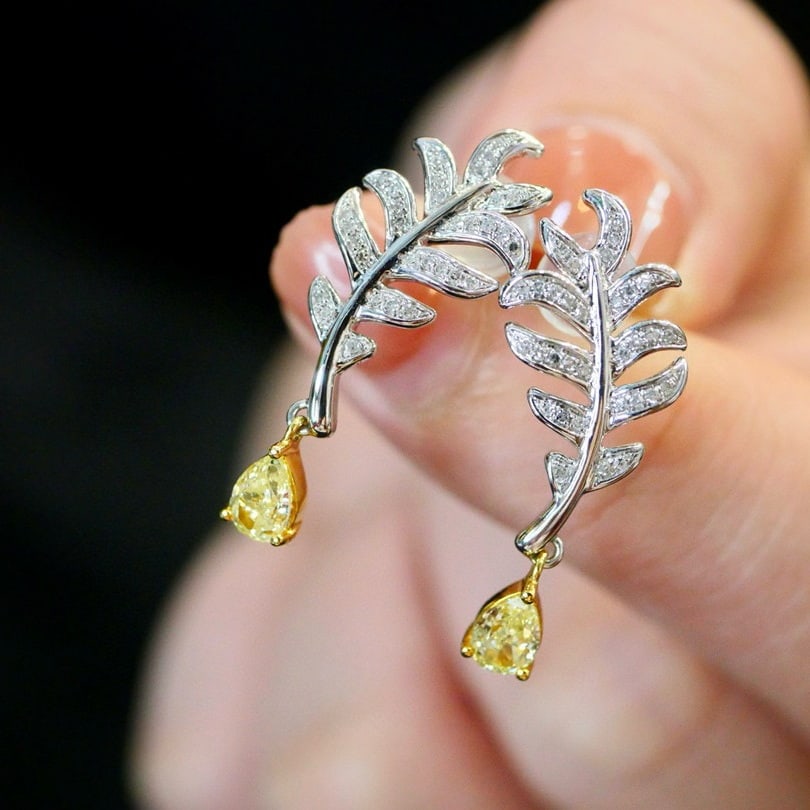 14k Gold 0.63 Ctw Natural Yellow Diamond & Diamond Earrings - 2