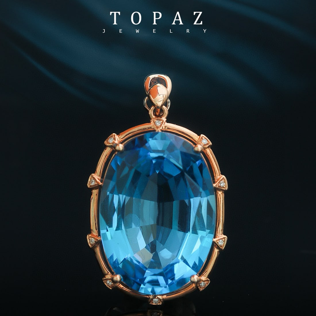 14k Gold 23.33 Ctw Natural Topaz & Diamond Pendant( Without Chain ): Ref:231185089 // gold content:14k gold // main gemstone:topaz // shape:oval // carat weight:23. 3ct // color:blue // treatment:natural // // adjacent gemstone 2 : diamond // number of stones:10 //