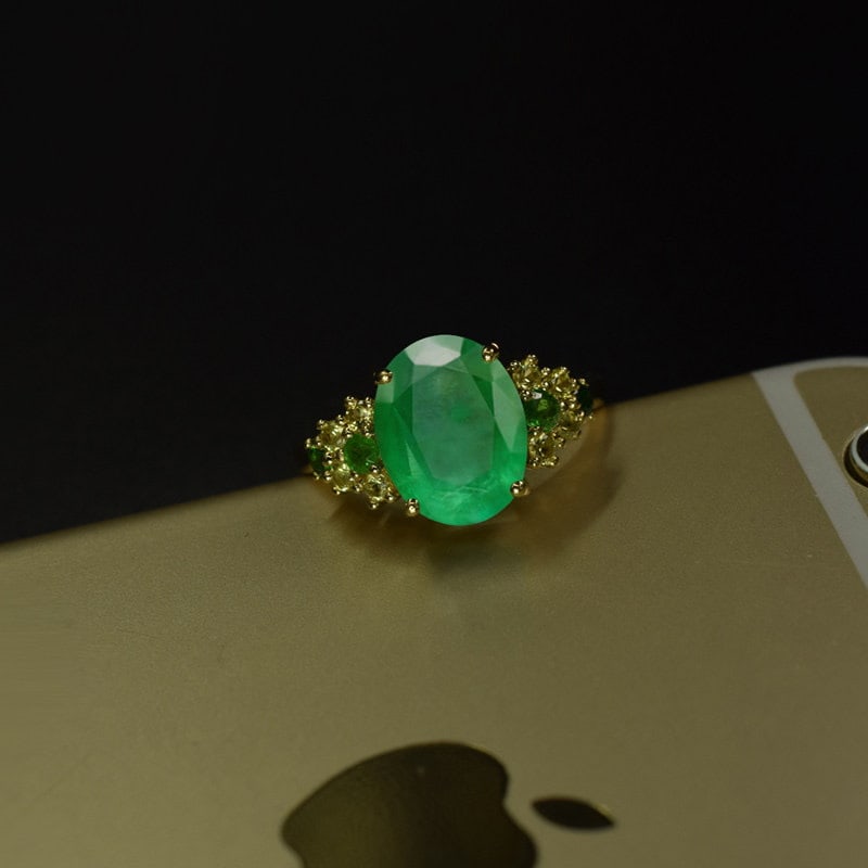 14k Gold 2.63 Ctw Natural Emerald & Sapphire Ring - 4
