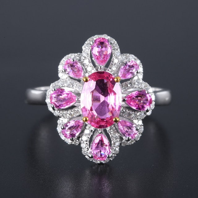 14k Gold 1.75 Ctw Natural Sapphire & Sapphire Ring: Ref:231185098 // gold content:14k gold // ring size:7. 25us // // main gemstone:sapphire // shape:oval // carat weight:0. 9ct // color:pink // treatment:natural // // adjacent gemstone 2 : sapphire