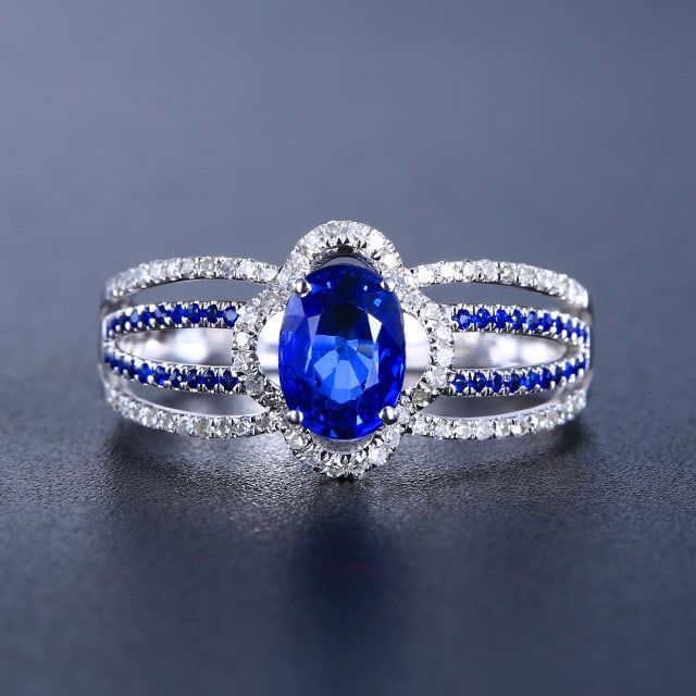14k Gold 1.28 Ctw Natural Sapphire & Sapphire Ring: Ref:231185099 // gold content:14k gold // ring size:7. 25us // // main gemstone:sapphire // shape:oval // carat weight:1. 18ct // color:blue // treatment:natural // // adjacent gemstone 2 : sapphire