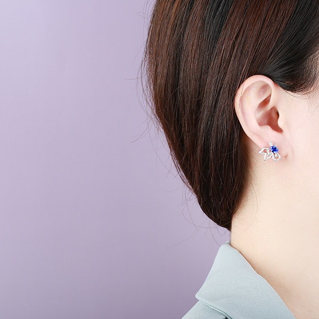 14k Gold 1.45 Ctw Natural Sapphire & Diamond Earrings - 5