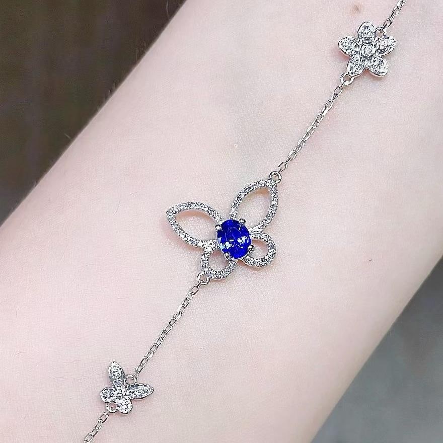 14k Gold 0.37 Ct Natural Sapphire & Diamond Bracelet: Ref:231185104 // gold content:14k gold // main gemstone:sapphire // shape:oval // carat weight:0. 37ct // color:blue // treatment:natural // // adjacent gemstone 2 : diamond // number of stones:78 //