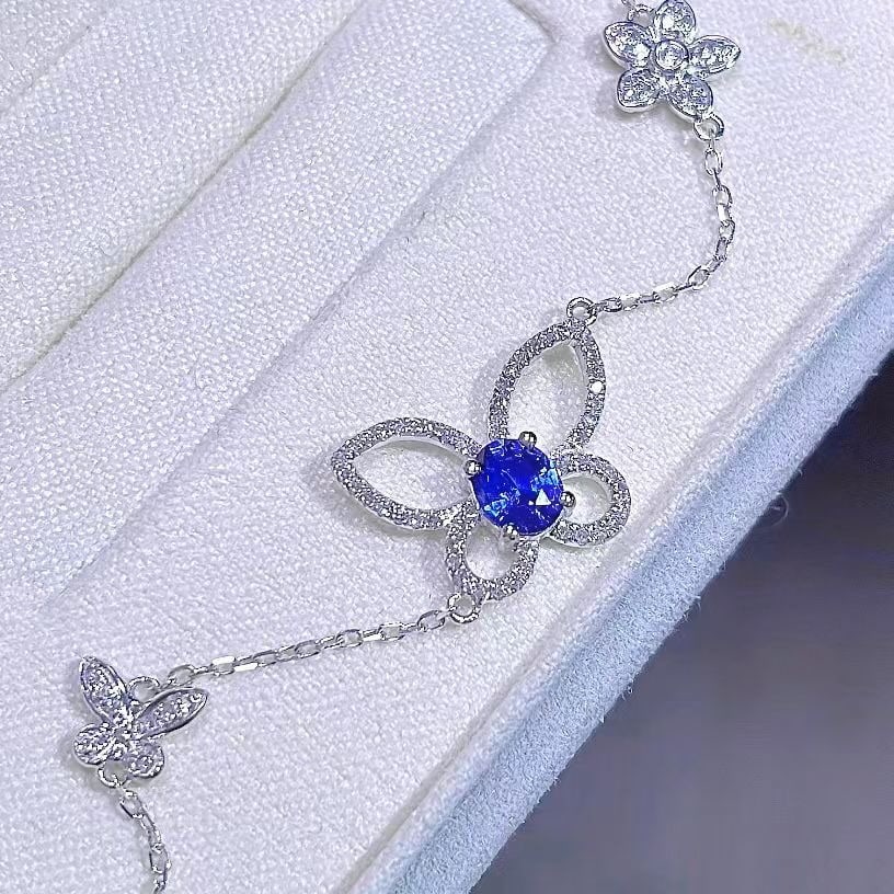 14k Gold 0.37 Ct Natural Sapphire & Diamond Bracelet - 4