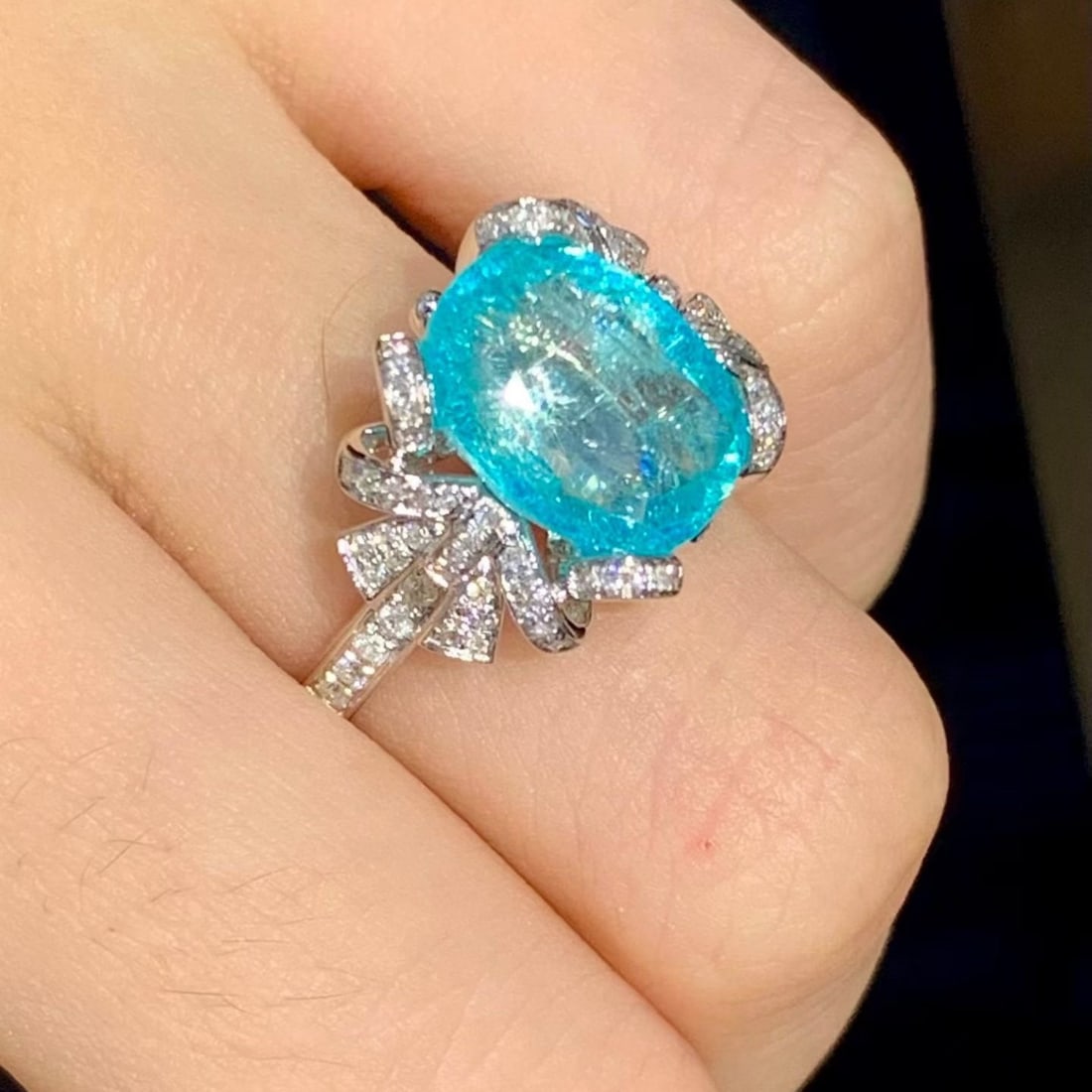 14k Gold 3.9 Ct Natural Paraiba Tourmaline & Diamond Ring - 5