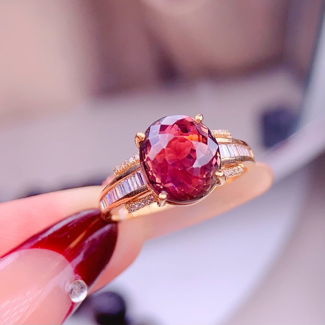 14k Gold 4.5 Ct Natural Tourmaline & Diamond Ring - 2