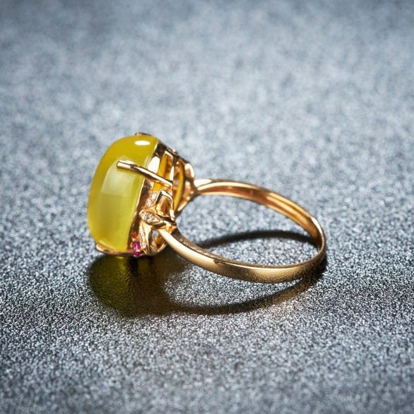 14k Gold 7.2 Ct Natural Prehnite & Diamond & Ruby Ring - 3
