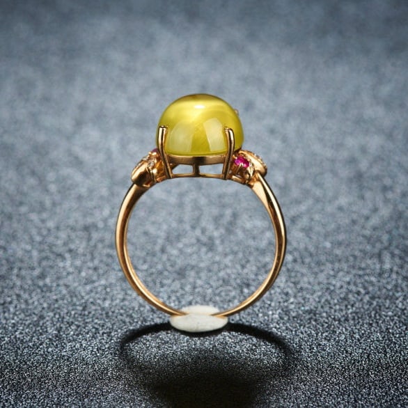 14k Gold 7.2 Ct Natural Prehnite & Diamond & Ruby Ring - 5