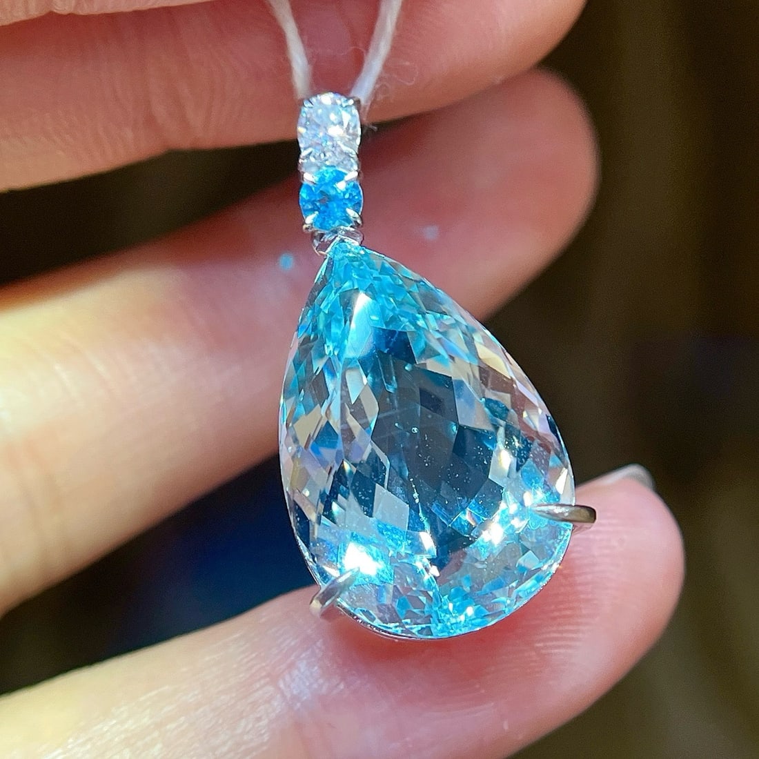 14k Gold 14.29 Ctw Natural Aquamarine & Diamond Pendant( Without Chain ) - 3
